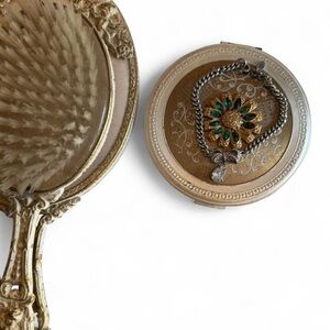 Vintage Gold Vanity Set with Green Accents